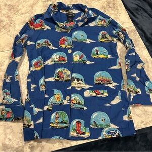 Nick and Nora Sleep Shirt Blue long sleeve states Snowglobes size small